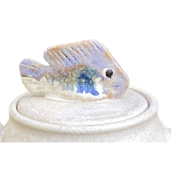 Art Pottery Teapot with Underwater Scene Fish Watercolor Effect Studio Signed - Picture 3 of 13